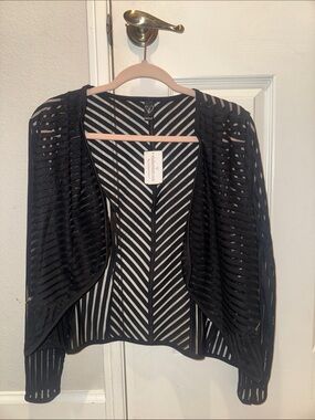 Windsor Black Sheer Striped Open-Front Cardigan